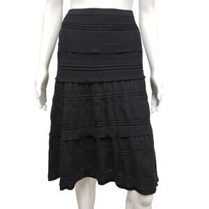 SALVATORE FERRAGAMO Black Knit Ruffle A-Line Tiered Wool Knee Length Skirt XS
